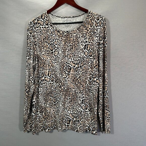 Chicos Top Womens Large The Ultimate Tee Animal Print Stretch Knit Long Sleeve - Picture 1 of 6